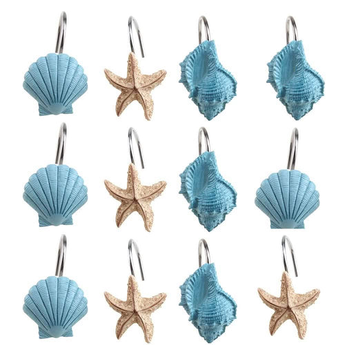 12-Pieces: Seashell Shower Curtain Hooks Bathroom Beach Shell