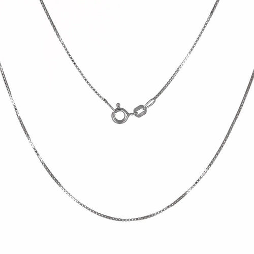 14K Solid White Gold Box Necklace Real Gold Chain