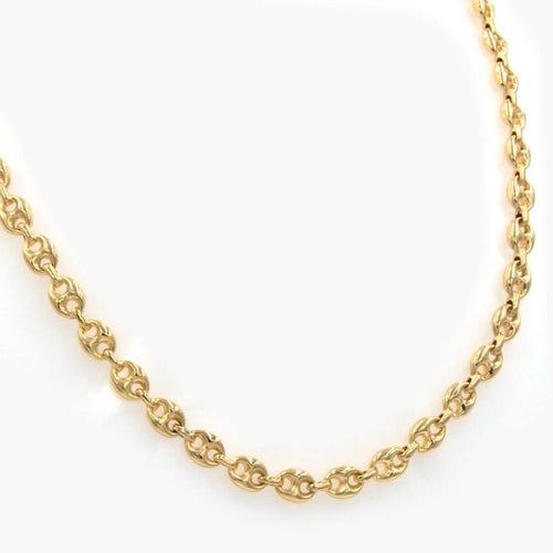 14K Solid Yellow Gold 3mm Puff Mariner Link Necklace Bracelet with Lobster Clasp