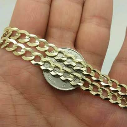 14K Solid Yellow Gold 4mm Curb Cuban Chain Link Pendant Necklace