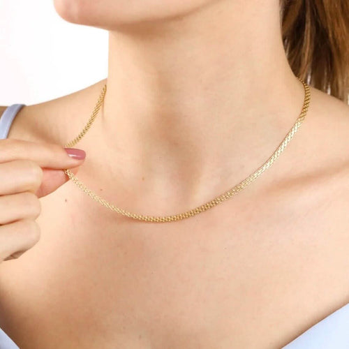 14K Yellow Solid Gold Round Bismark Chain Necklace 2.00mm