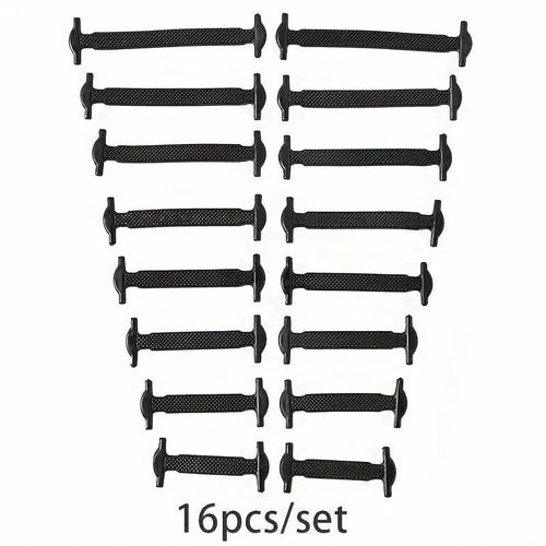 16-Pieces Set: Silicone Elastic Shoe Laces - Free-Tie for Skate, Casual and Sneakers Shoes