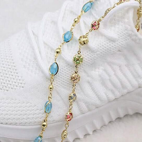18k Gold Filled High Polish Finish Gold Multi Color Crystal Anklet