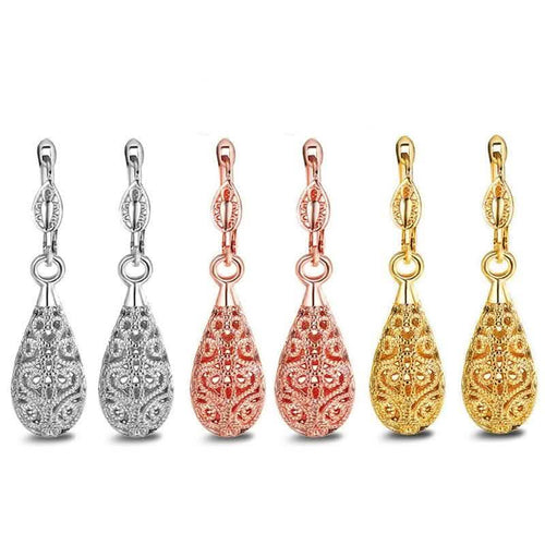 18K Gold Laser Cut Filigree Drop Earrings - Assorted Colors
