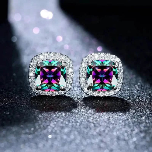 18K Gold Plated Colorful Square Shape Stud Earrings