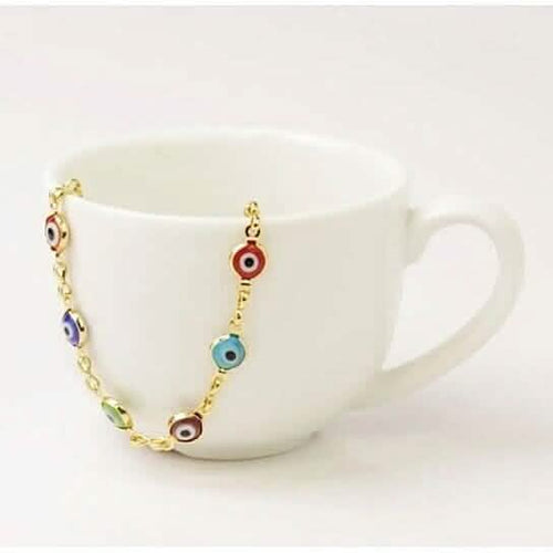 18k Gold Plated Evil Eye Anklet Multi Color Crystal