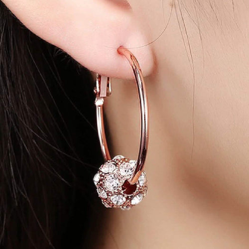 18K Gold Plated Pave Ball Hoop Earring Swarovski Crystals