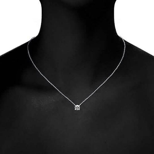 18K White Gold Dainty Round Cut Solitaire Necklace