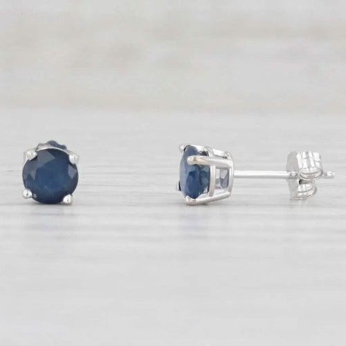 1ctw Blue Sapphire Stud Earrings 14k White Gold September Birthstone Solitaire