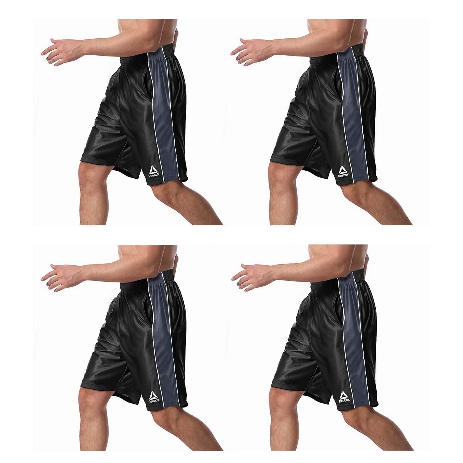 4-Pack: Reebok Men's Two Toned Athletic Performance Dazzle Shorts With Pockets