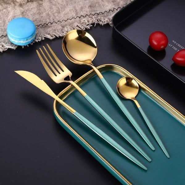 4-Pieces: Mirror Polish Dinnerware Set Stainless Steel Cutlery Set Flat Tableware