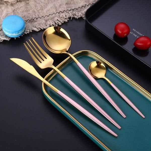 4-Pieces: Mirror Polish Dinnerware Set Stainless Steel Cutlery Set Flat Tableware
