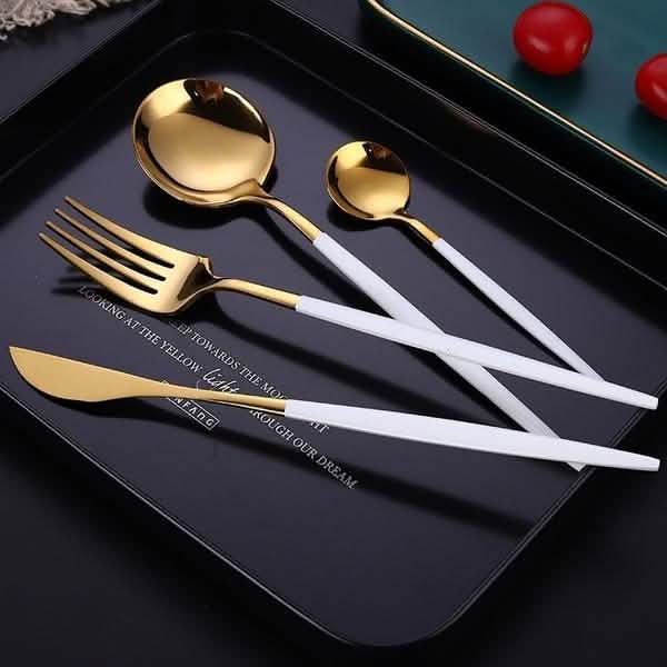 4-Pieces: Mirror Polish Dinnerware Set Stainless Steel Cutlery Set Flat Tableware