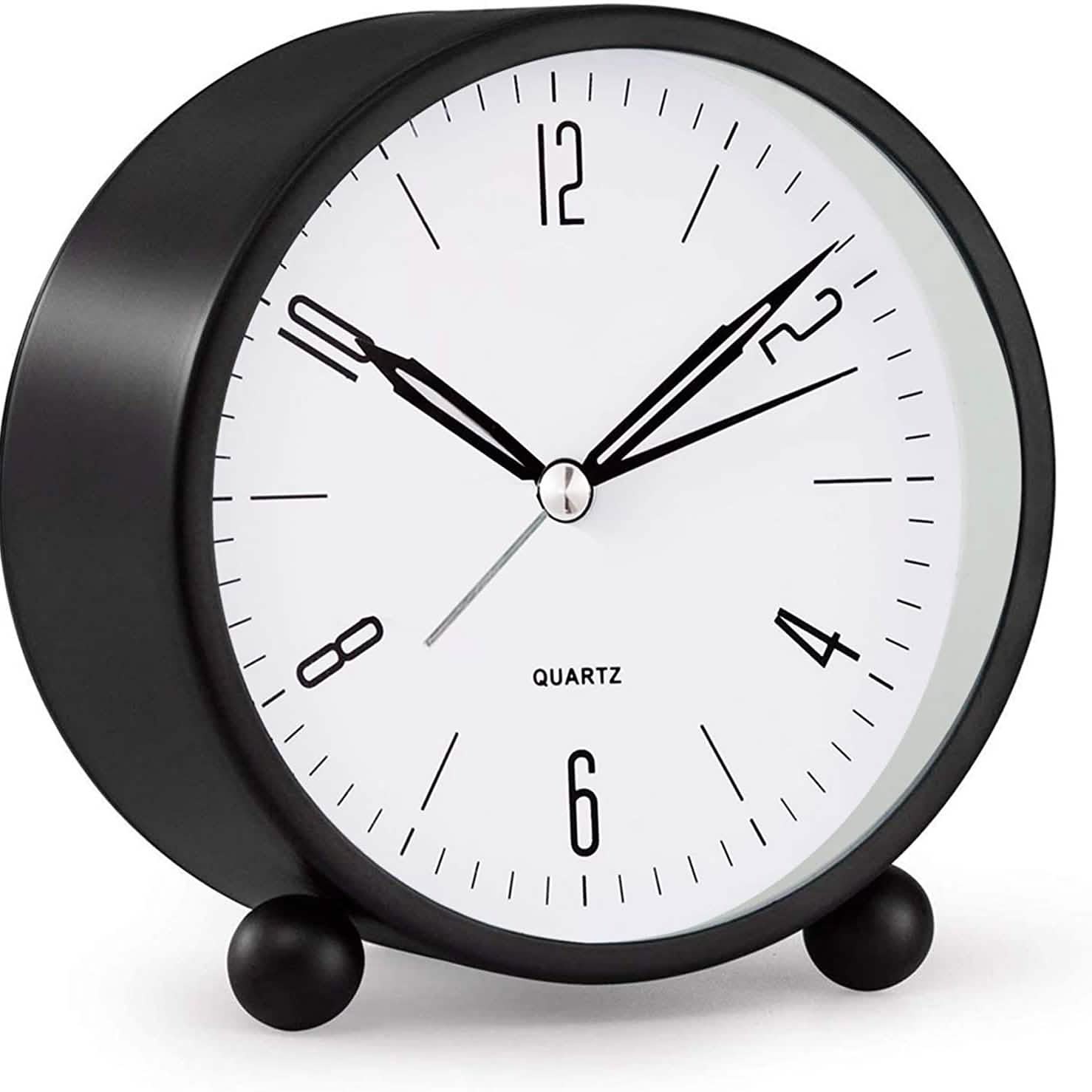 4" Super Silent Non Ticking Analog Alarm Clock with Night Light