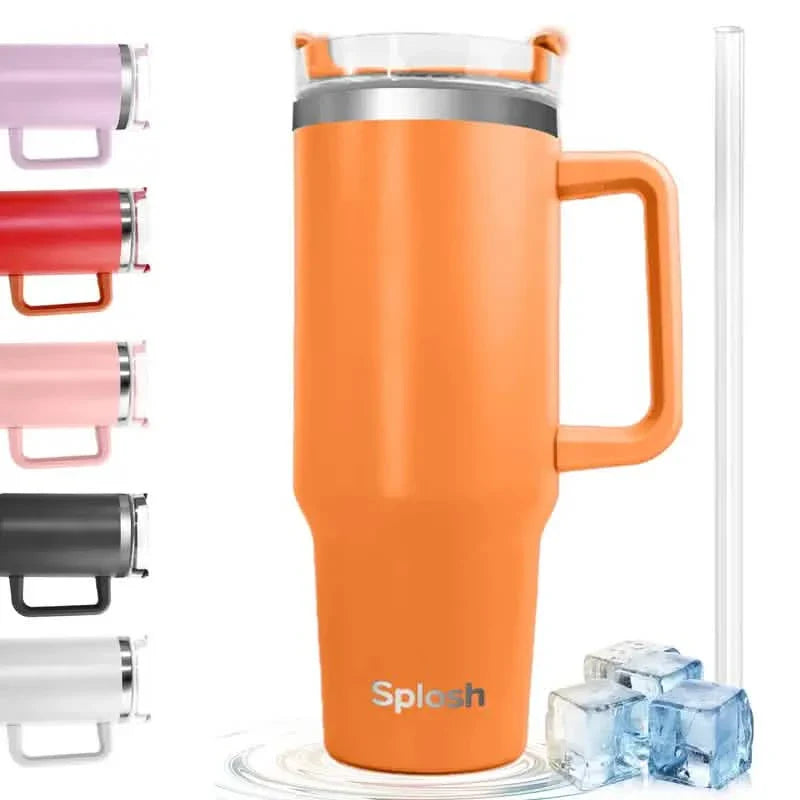 40 Oz Insulated Coffee Tumbler with Handle and Straw