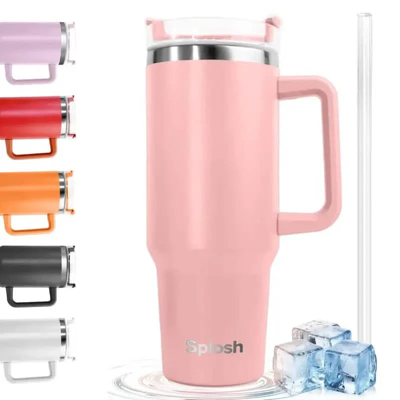 40 Oz Insulated Coffee Tumbler with Handle and Straw