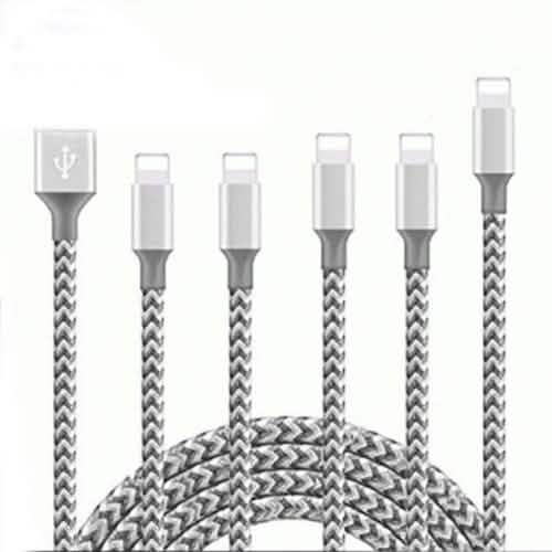 5-Pack: Heavy Duty Braided iPhone Lightning USB Cable Charger Cords