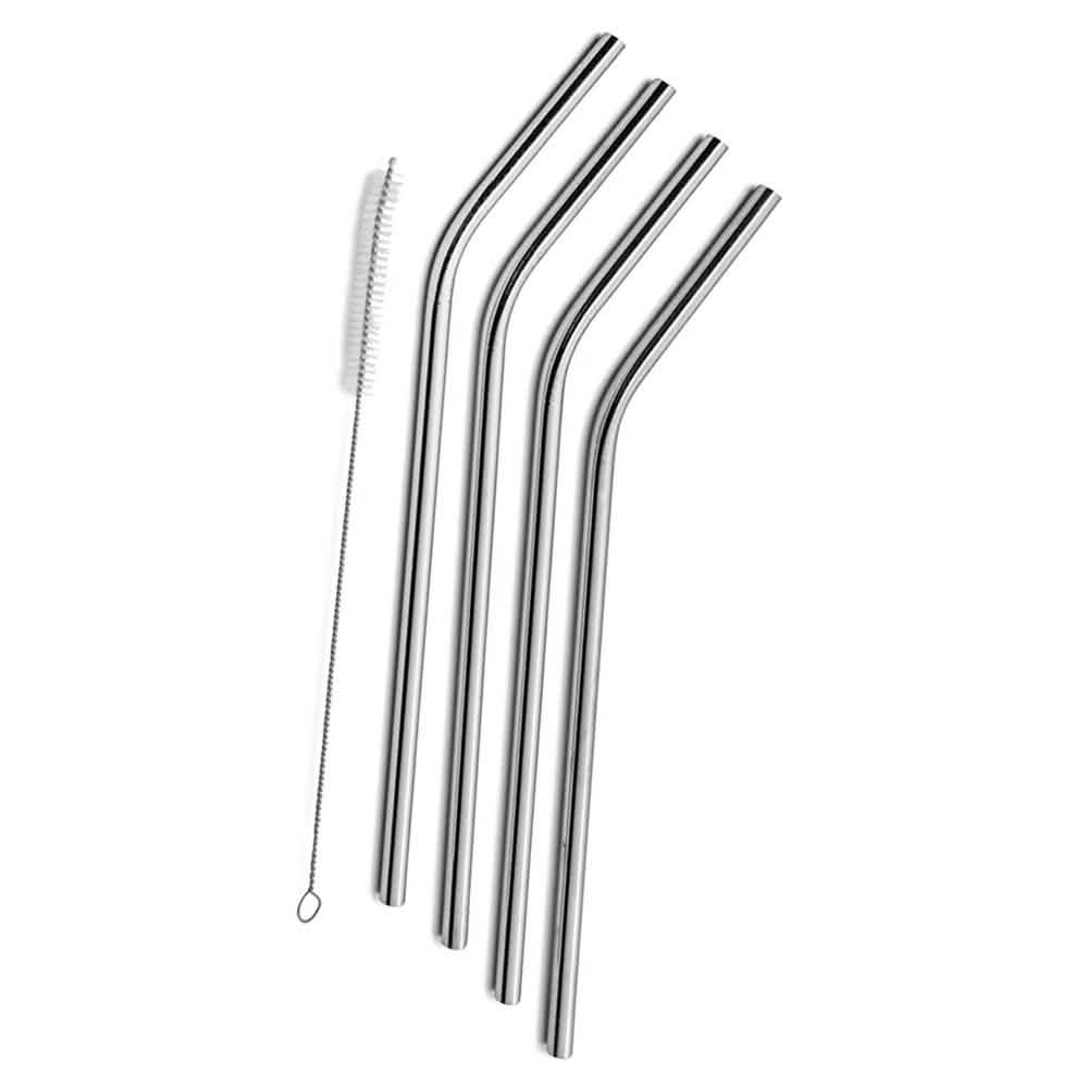 5-Pack: Stainless Steel Bend Or Straight Drinking Straws