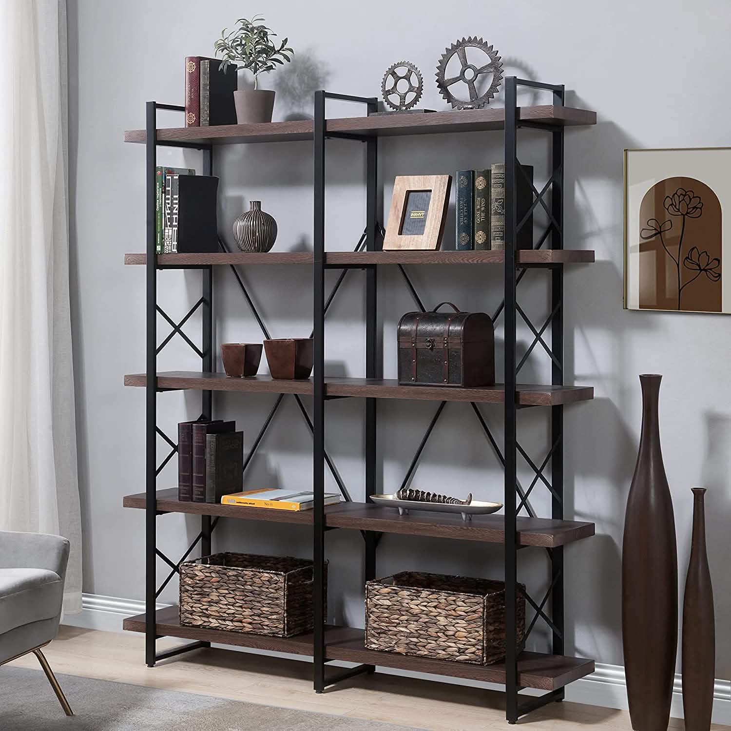 5-Tier Bookcase Industrial Bookshelf