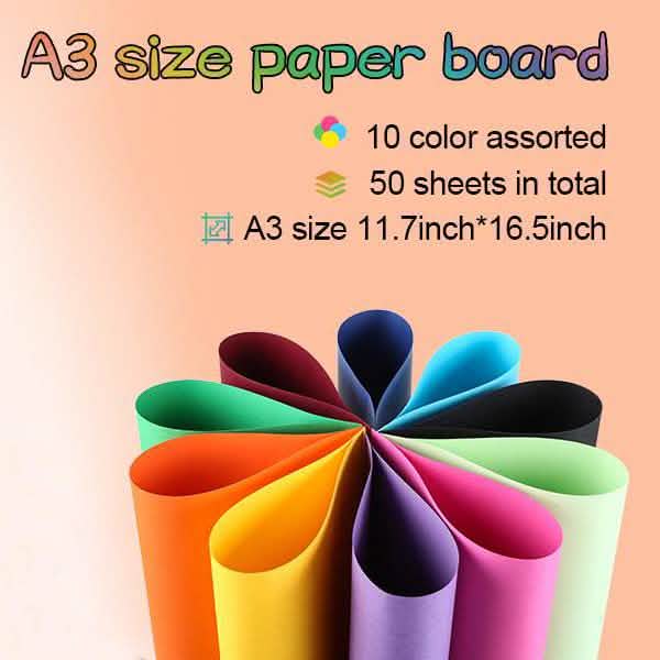 50-Pack: Image Poster Board 10 Assorted Colors A3 Size