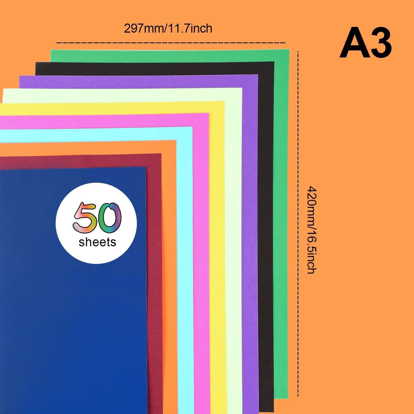 50-Pack: Image Poster Board 10 Assorted Colors A3 Size