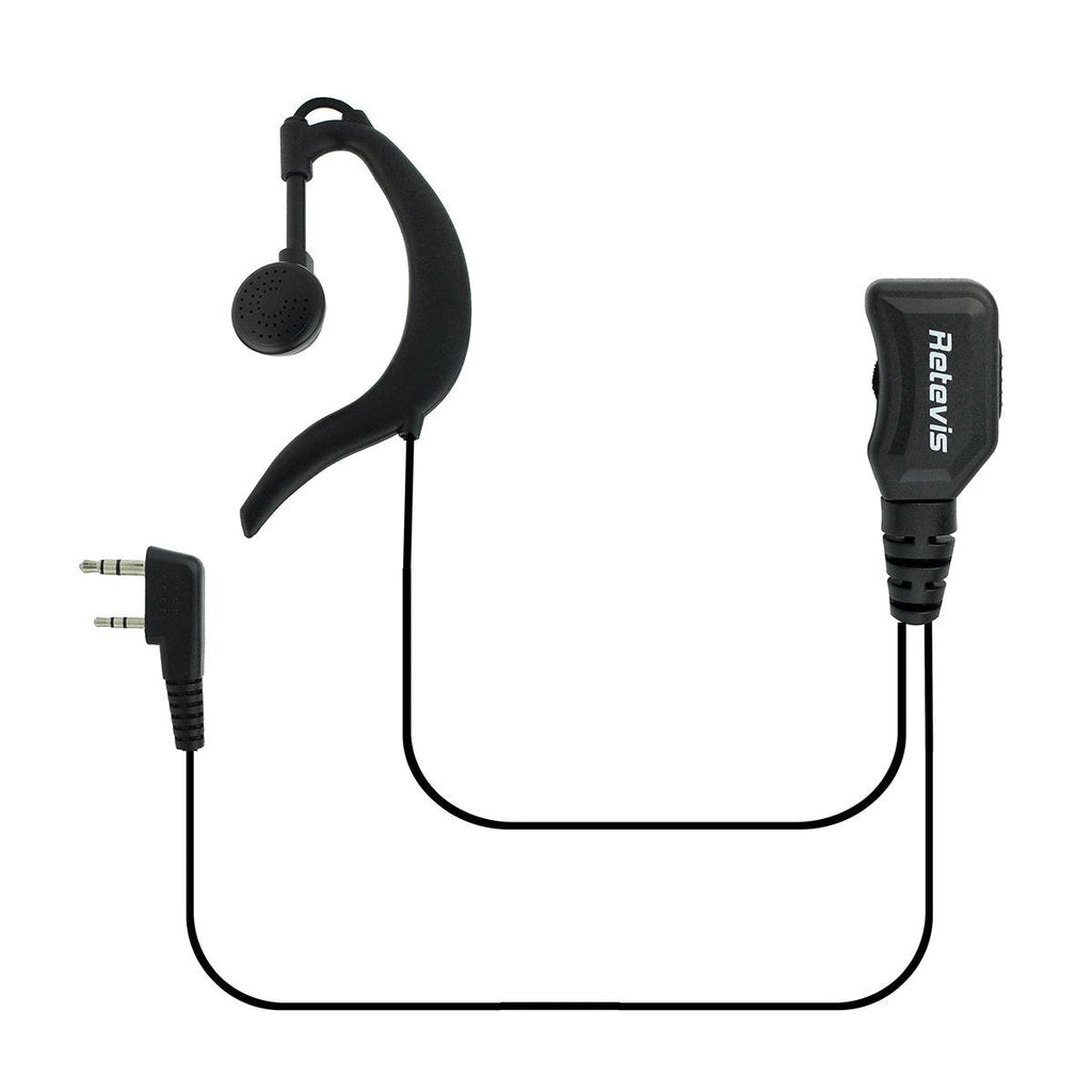 Retevis Walkie Talkie Earpiece with Mic,Volume Adjust,G Shape, for RT22 RT68 RT21 H-777 H-777S RT86,Compatible with Baofeng UV-5R 888S pxton Kenwood Two Way Radios,2 Way Radio Earpiece 2 Pin(10 Pack)