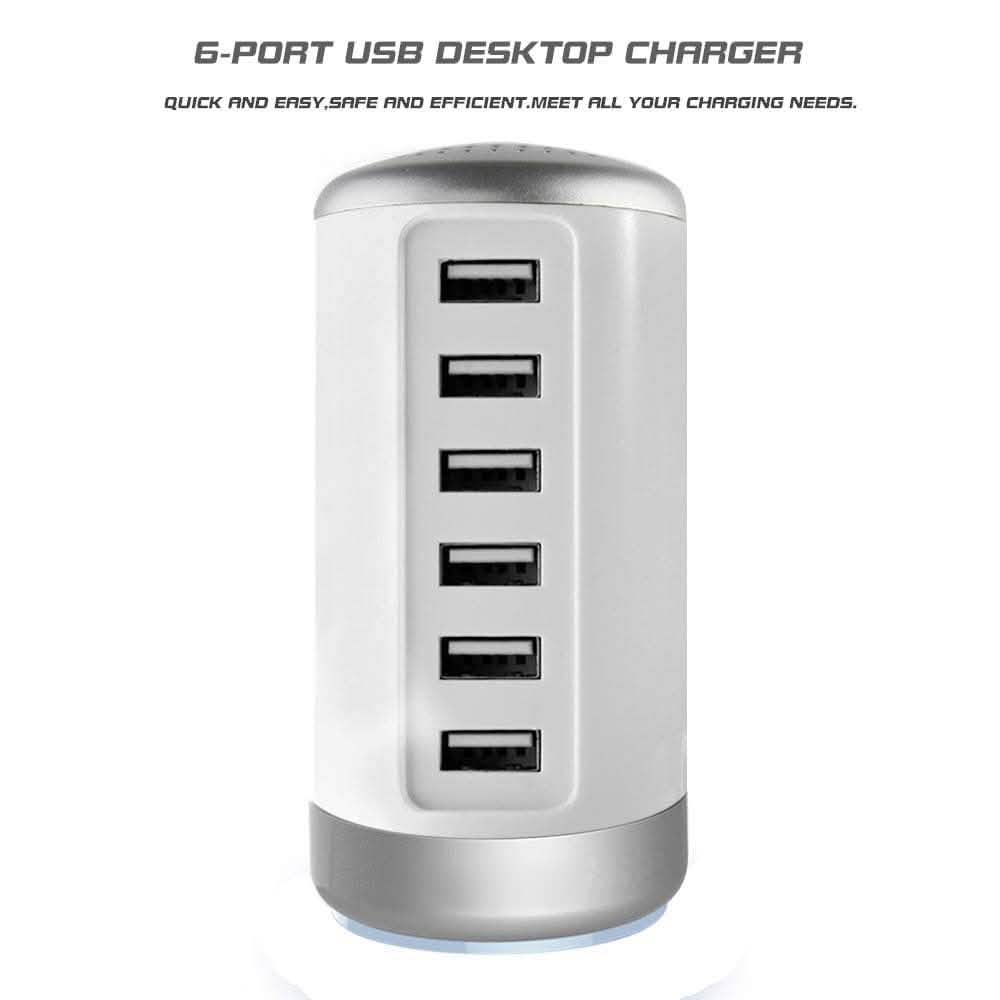 6 USB Port 30W Smart Charging Tower - Assorted Colors