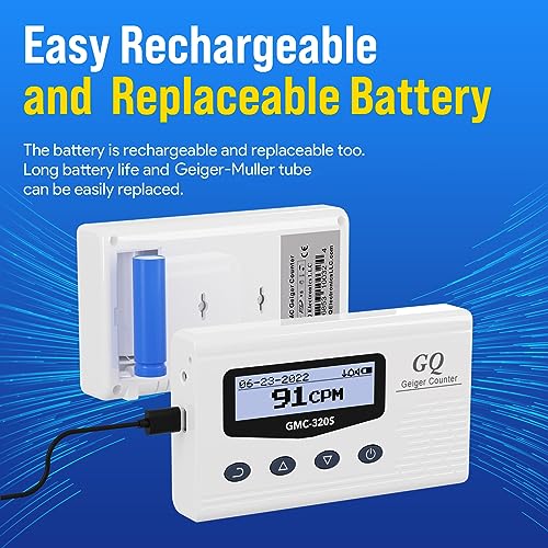 GQ 300 Series Geiger Counter Nuclear Radiation Detector Dosimeter for Beta, Gamma, X-Ray Portable Radiation Monitor with Real-Time Data Data Logging (GQ-300S)