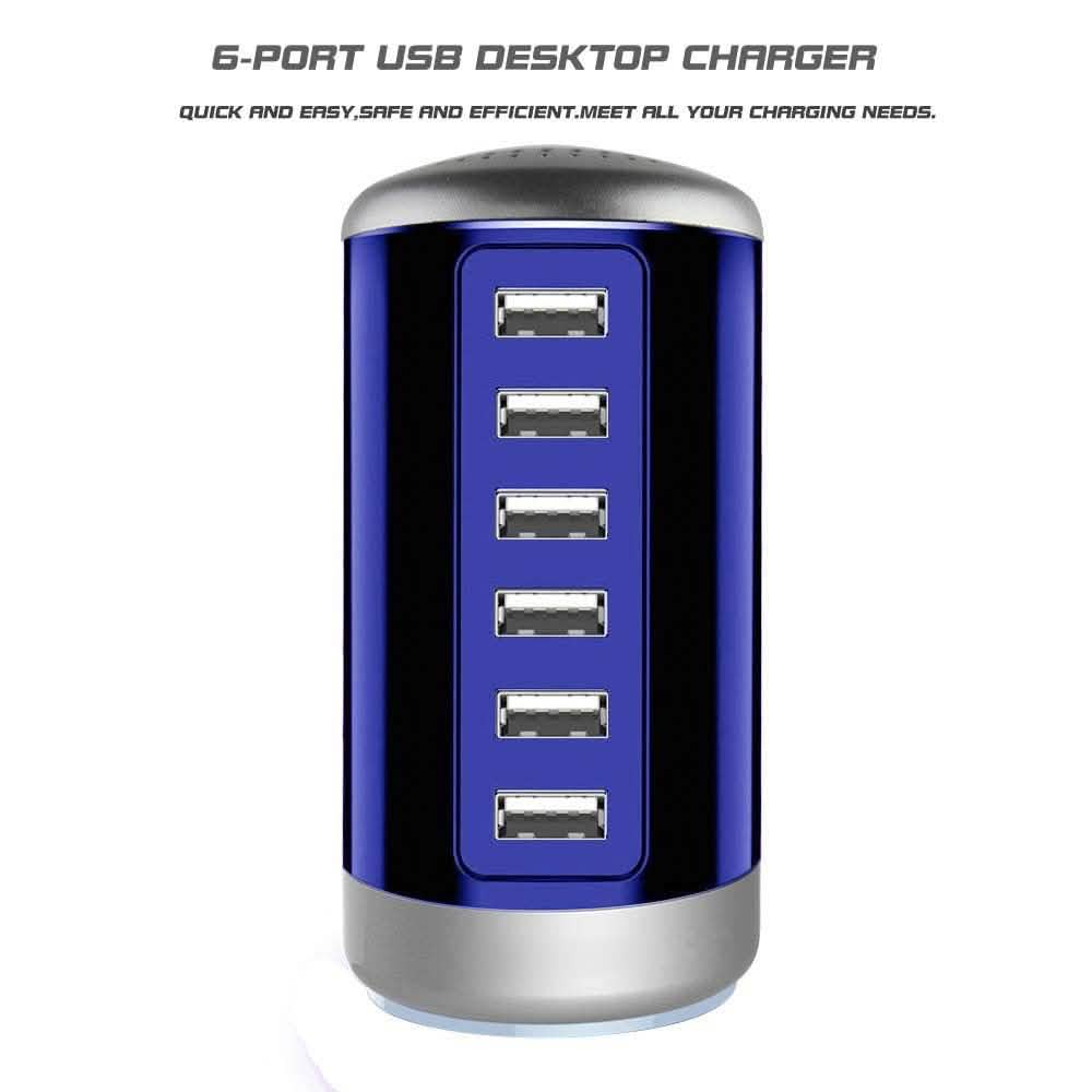 6 USB Port 30W Smart Charging Tower - Assorted Colors