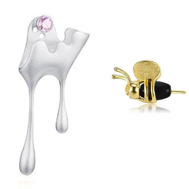 5A Clear Cubic Zirconia And Agate Stone Cute Bee 925 Sterling Silver Stud Earrings