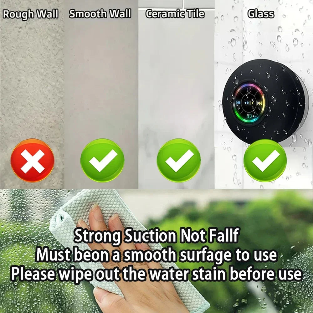 AquaBeat Mini: Waterproof LED Bluetooth Speaker with Powerful Sound & Suction Cup Mount