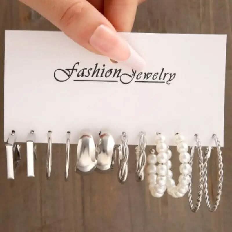 6-Pairs: Vintage Gold C-Shaped Hoop Earrings