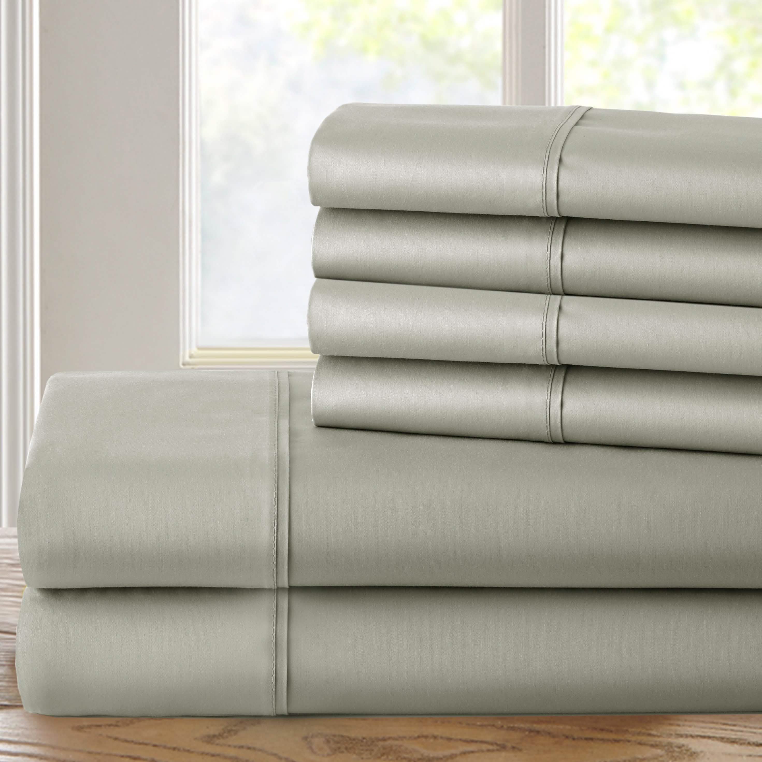 6-Piece: 1200 Thread Count Cotton Rich Solid Sateen Sheet Set