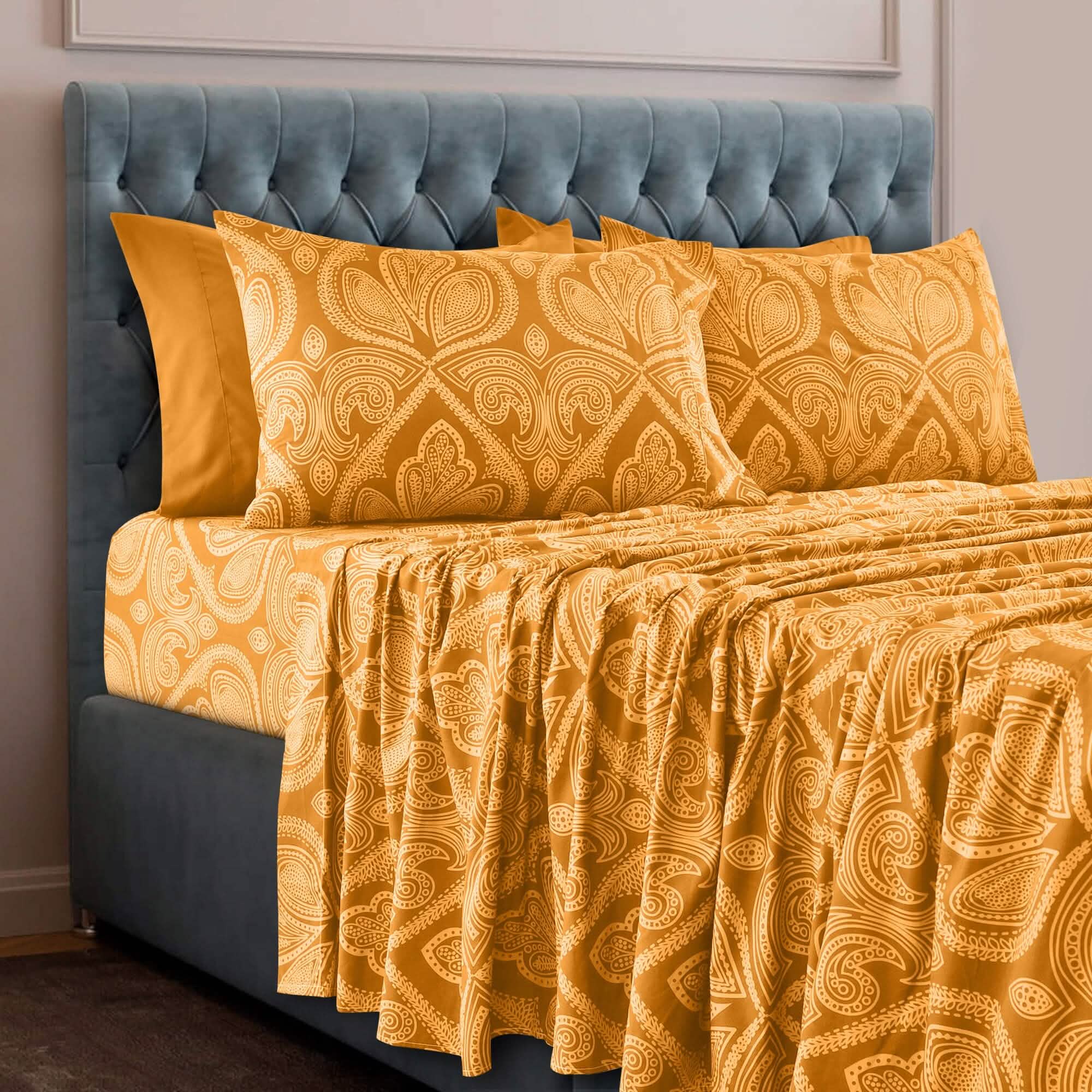 6 Piece Paisley Printed Sheet Set Bed Sheets Deep Pocket Bedding