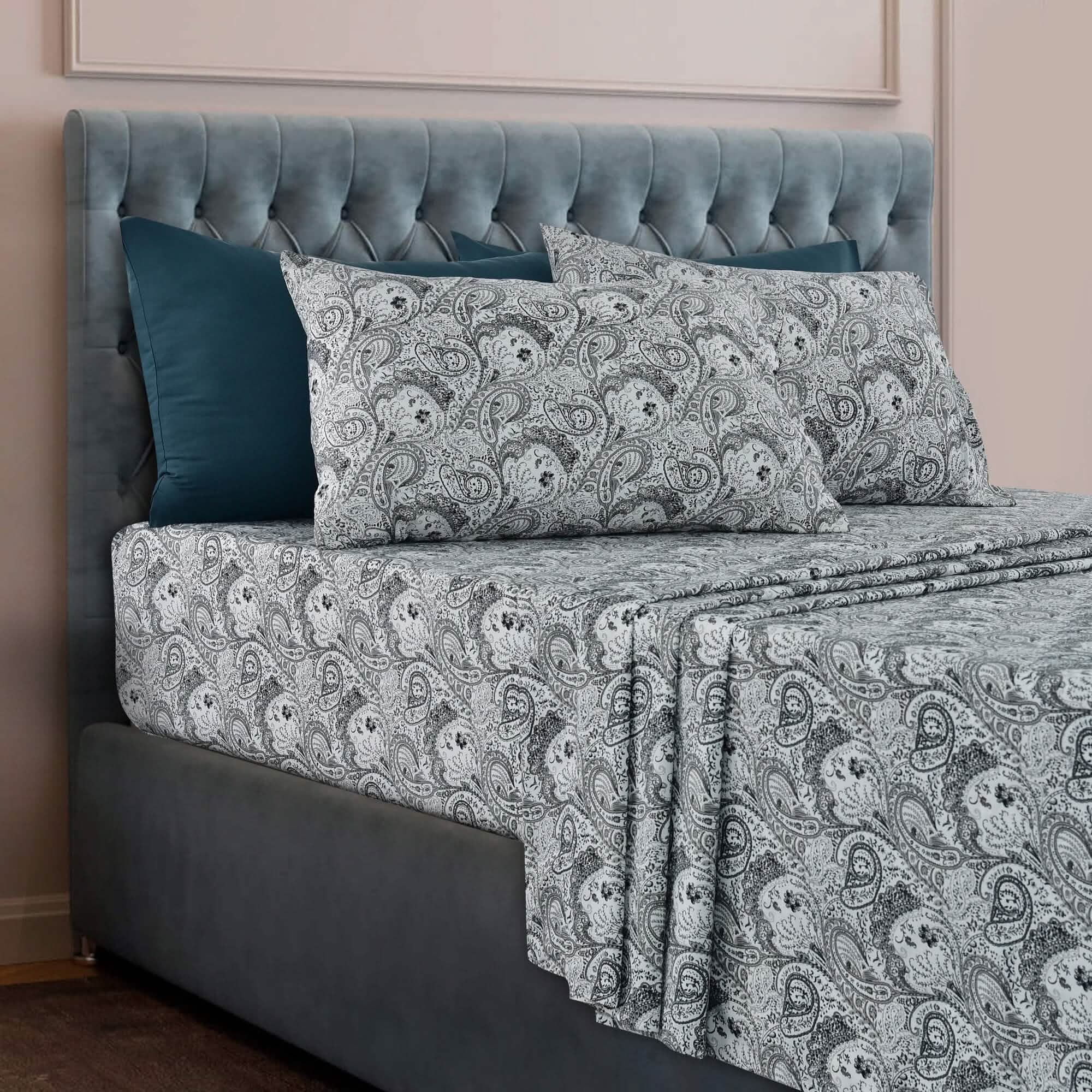 6 Piece Paisley Printed Sheet Set Bed Sheets Deep Pocket Bedding