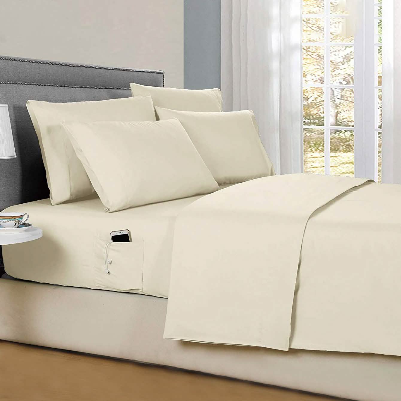 6-Piece: Solid with Side Pockets Sheet Set in Full
