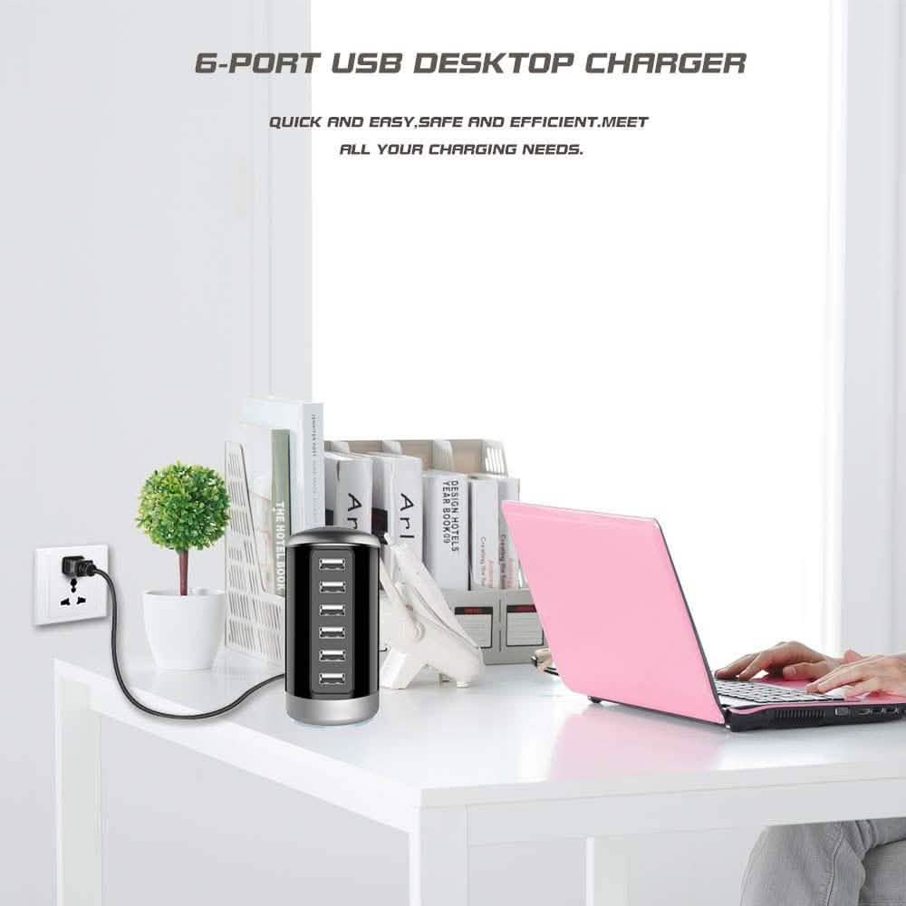 6 USB Port 30W Smart Charging Tower - Assorted Colors