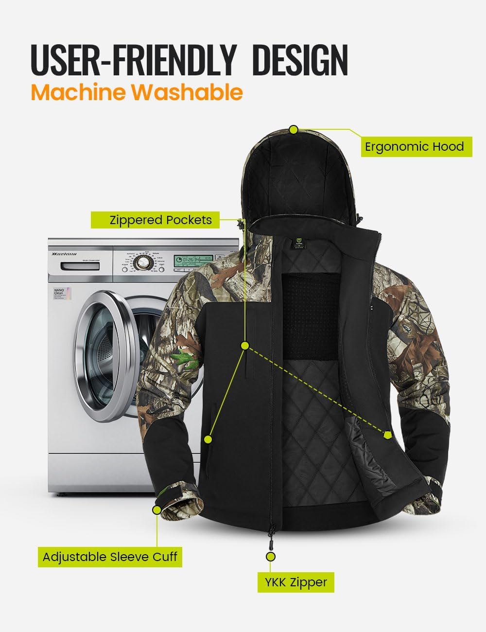 TIDEWE Heated Jackets for Men with Battery Pack, 180G Insulation Work Jackets, Water-resistant Coat (Black, Brown, S-XXXL)