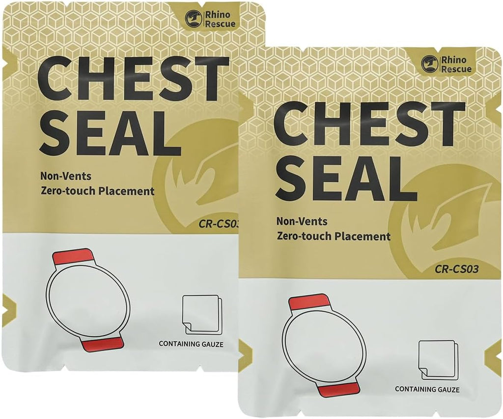 RHINO RESCUE Bundle- Non-Vented Chest Seal, IFAK Emergency Trauma Dressing+6" Israeli Style Emergency Bandage, Compression Trauma Wound Dressing