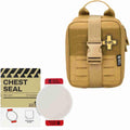 RHINO RESCUE Bundle- Non-Vented Chest Seal, IFAK Emergency Trauma Dressing+IFAK Trauma Kit, Tactical First Aid Kit Molle Pouch for Military， Coyote Brown