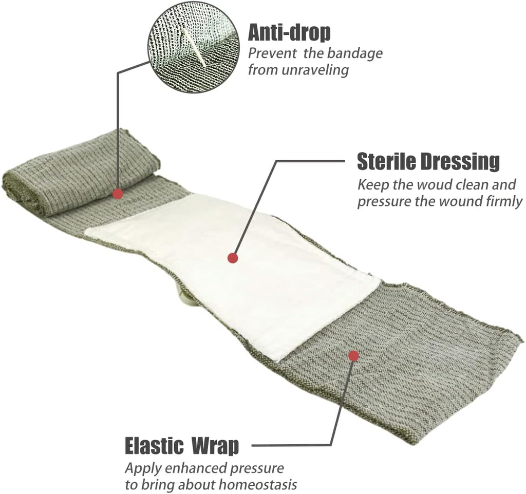 RHINO RESCUE 6" Israeli Style Emergency Bandage + IFAK Trauma Kit with C-A-T Tourniquet for Wound Care (BSC, Red)