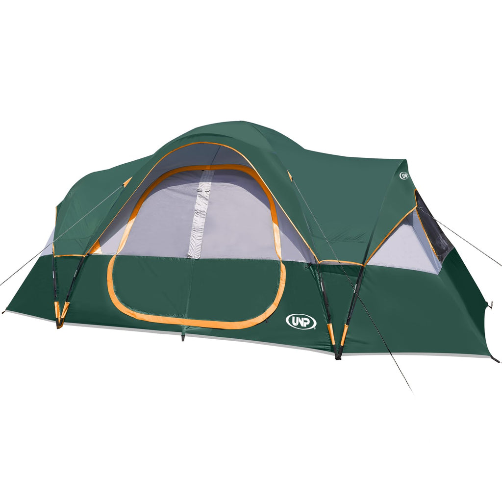 UNP Camping Tent 10-Person-Family Tents, Parties, Music Festival Tent, Big, Easy Up, 5 Large Mesh Windows, Double Layer, 2 Room, Waterproof, Weather Resistant, 18ft x 9ft x78in