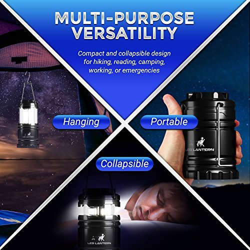 MalloMe LED Camping Lantern Flashlights 2 Pack & 4 Pack - Super Bright - 350 Lumen Portable Outdoor Lights (Black, Collapsible)