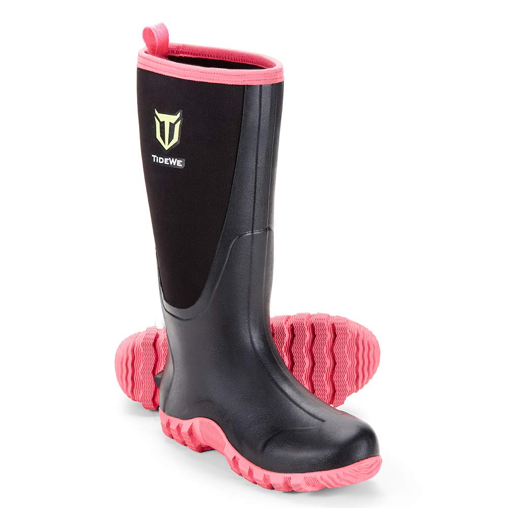 TIDEWE Rubber Boots for Women with Steel Shank, Waterproof Rain Boots Multi-Season, 6mm Neoprene Sturdy Rubber Outdoor Hunting Boots Next Camo G2 (Pink & Green)