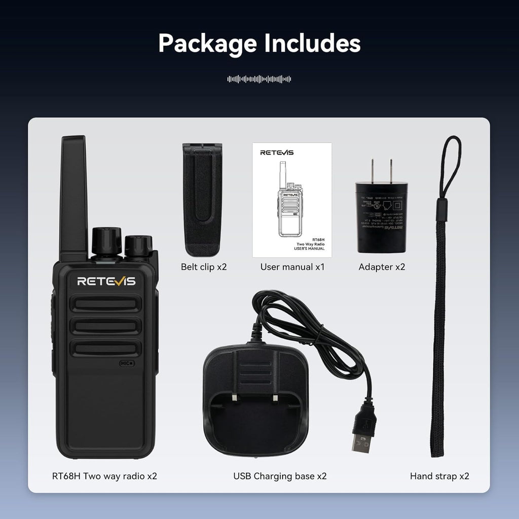 Retevis RT68 Walkie Talkies Rechargeable,Portable FRS Two-Way Radios for Adults,Heavy Duty 2 Way Radios Long Range,USB Charging Base,License Free Walkie Talkie for Road Trip Gifts Camping (2 Pack)