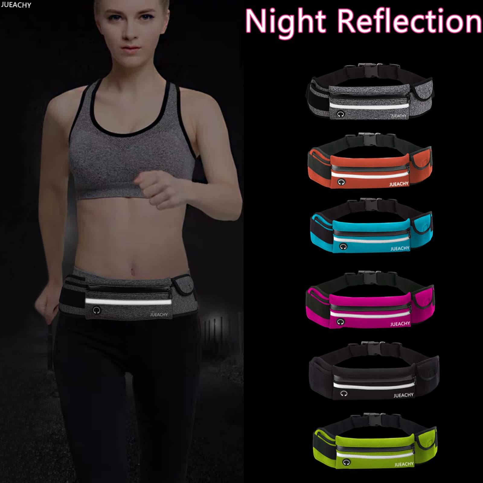 Jueachy Running Belts for Women Waterproof Fanny Pack Running Waist Pouch Phone holder Adjustable Sports Money Belt with Headphone Port