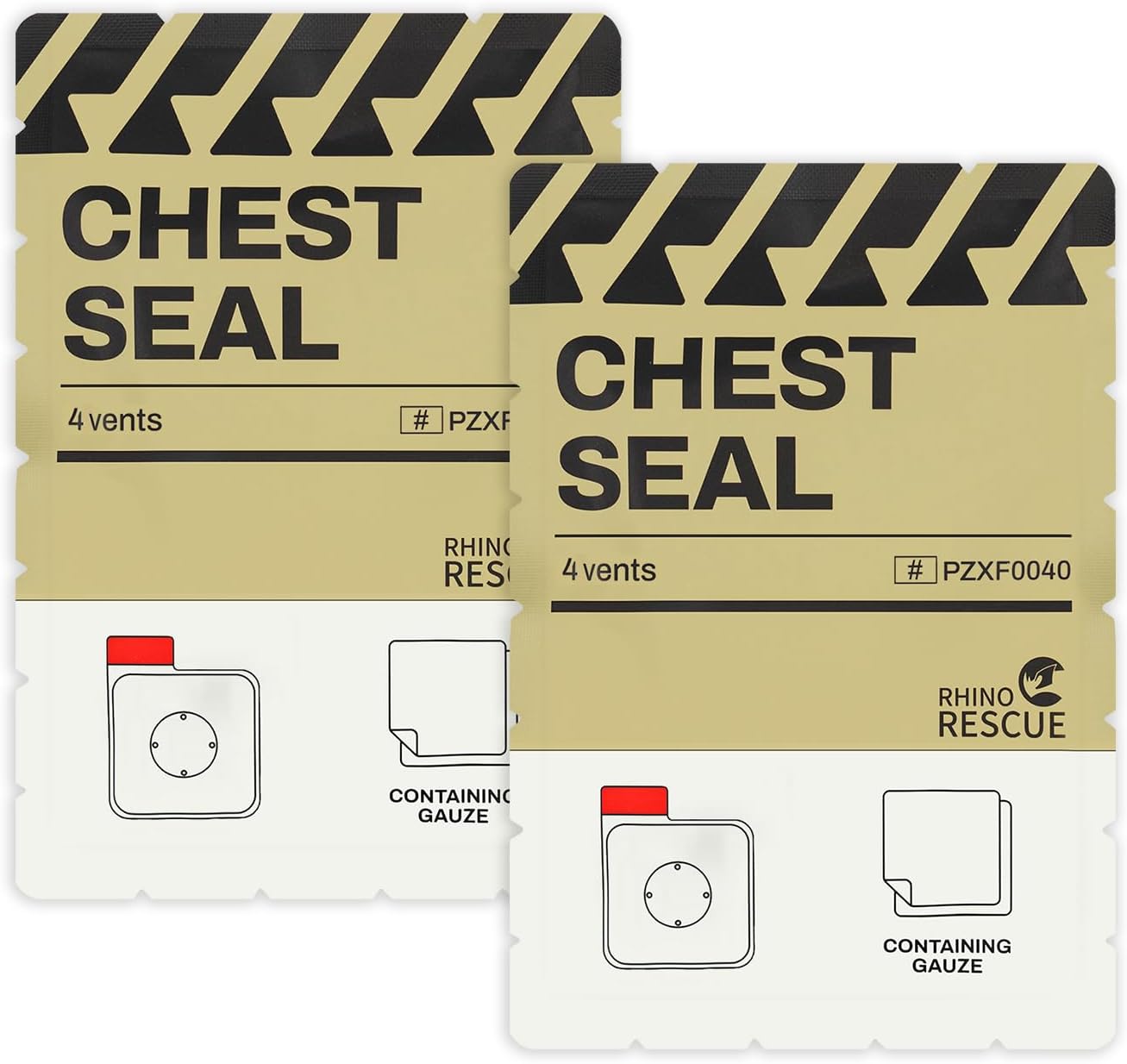 RHINO RESCUE Bundle-Vented Chest Seal, 4 Vents, Sterile Emergency Trauma Dressing, Occlusive Adhesive Pad+First Aid Splint 36" X 4.3" Orange-Gray, Keep Bones in Position (2, Folded)