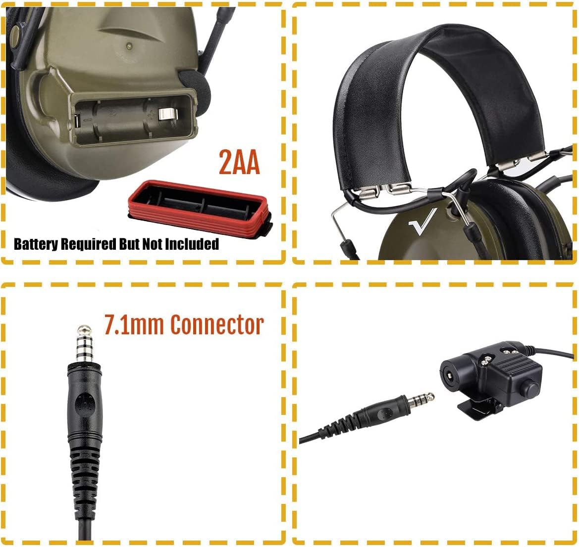 Retevis EHK007 Tactical Headset,Hunting & Shooting Earmuffs with Mic, Sound Amplification, Noise Reduction Walkie Talkie Headset, Compatible with Baofeng UV-5R BF-F8HP PRO AR-5RM RT22 RT86 B3H(1 Pack)