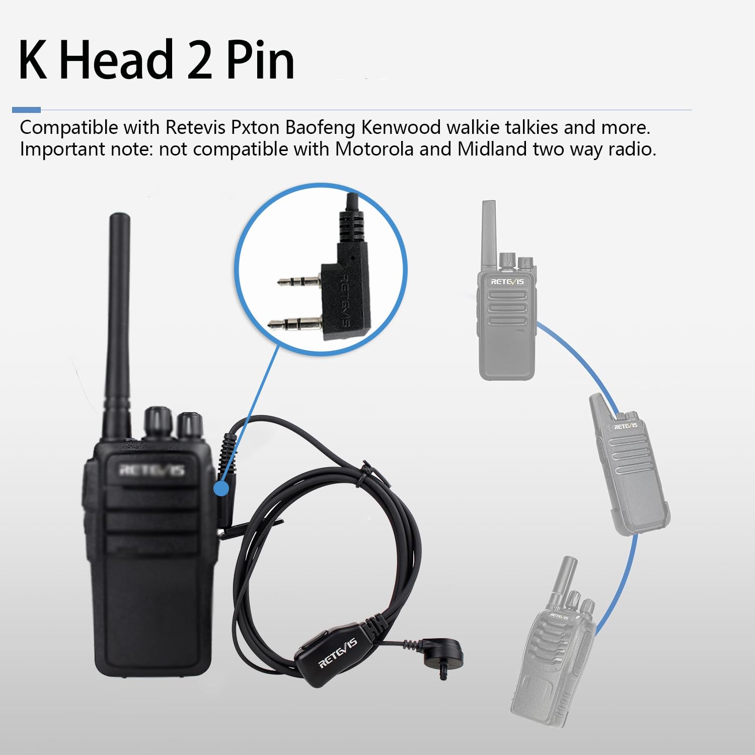 Case of 10, Retevis Walkie Talkies Earpiece with Mic 2 Pin Acoustic Tube Headset, for RT22 RT21 RT68 H777, Compatible with Pxton Baofeng BF-888S BF-T26 Kenwood walkie talkie, Two Way Radio Earpiece