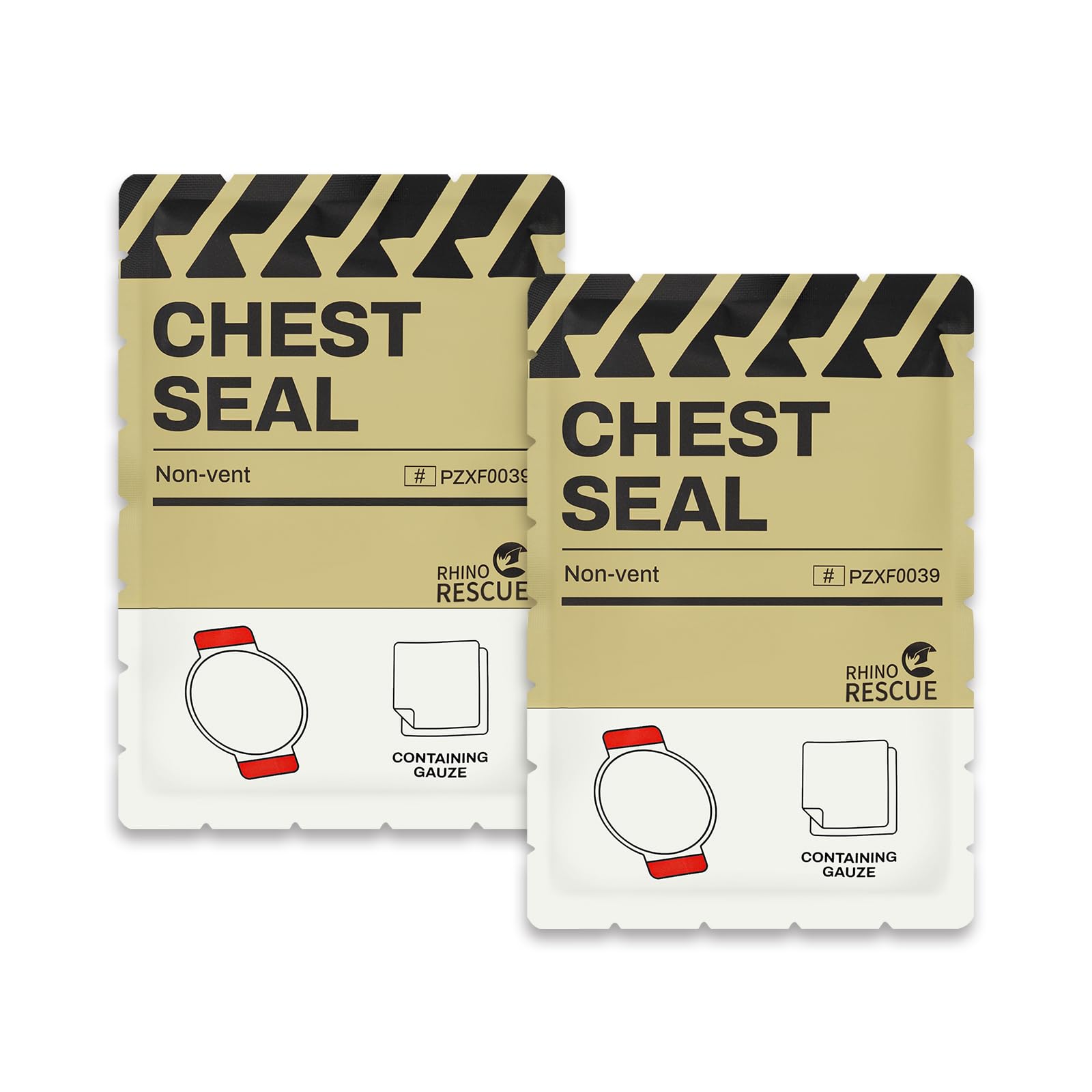 RHINO RESCUE Vented Chest Seal, 4 Vents, Sterile Emergency Trauma Dressing, Occlusive Adhesive Pad, IFAK Trauma Refill Medical First Aid Supplies for Wound Care, Gunshot Wound, Sucking Chest(2 Count)